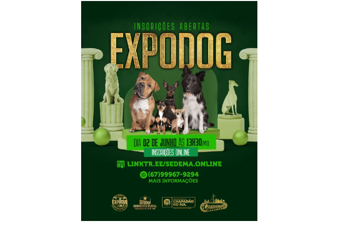 Imagem de compartilhamento para o artigo Expodog 2024 será realizada no dia 2 de junho em Chapadão do Sul da MS Todo dia